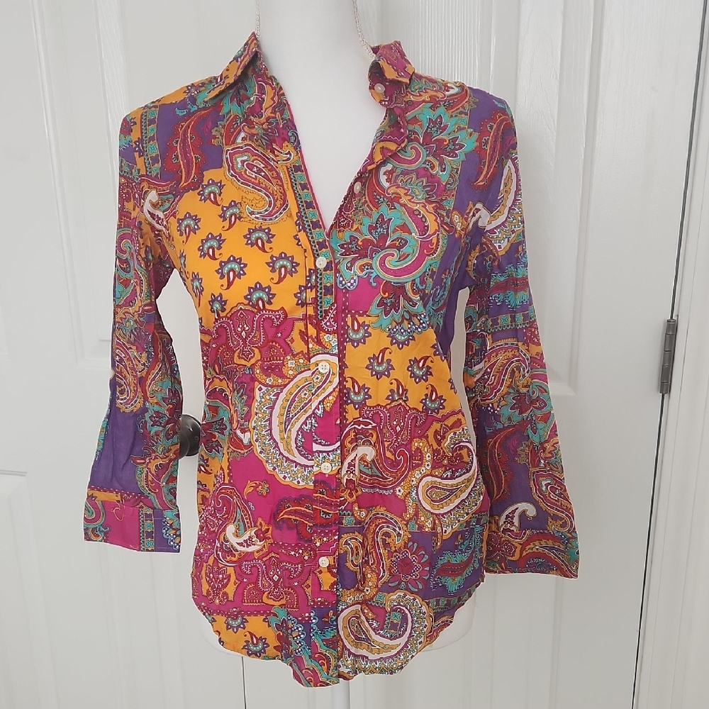 Lauren Ralph Lauren Lightweight Cotton Button Down Shirt XS Paisley Southwest